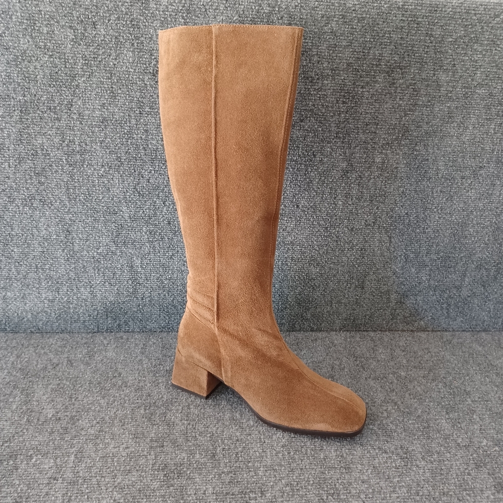 Pedro Anton Suede High Boots Shoe Size 38 Women Boho Square Toe  Zip Block Heel